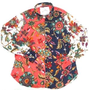Cino; Small, Coral, Blue, and White, Button-Down Shirt _100% Cotton